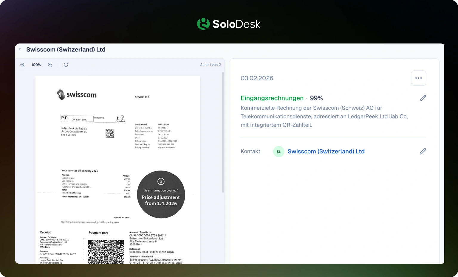 SoloDesk Bestätigungskarte vs. Swiss21 Einrichtung mit fixen Konten