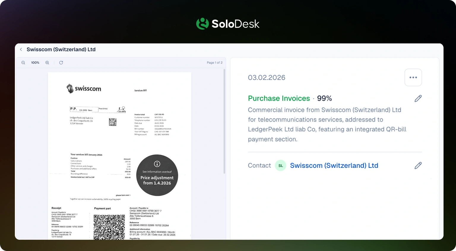 SoloDesk confirm card vs Swiss21 setup with fixed accounts