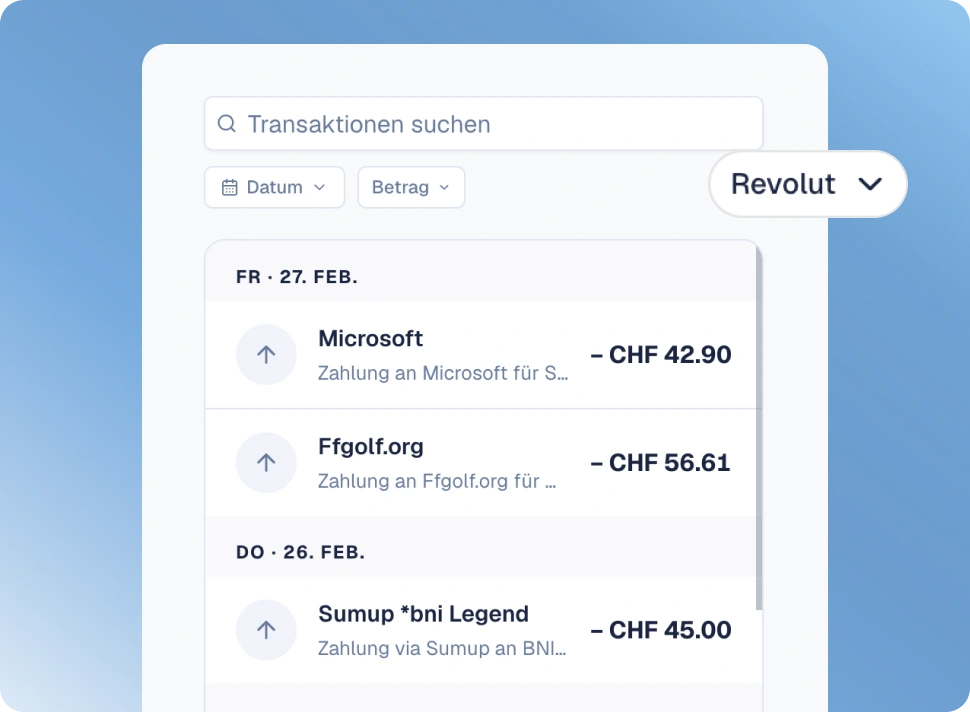Bankabgleich-Import von PostFinance, Revolut und ZKB