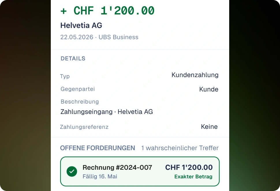 Automatischer Transaktionsabgleich mit vorgeschlagenen Zuordnungen