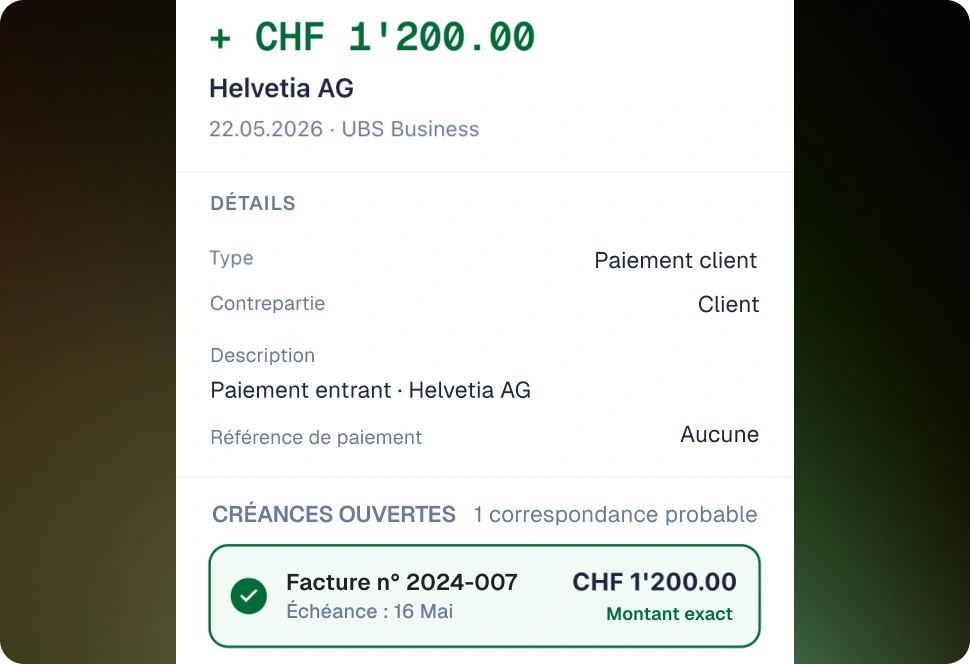Rapprochement automatique des transactions avec suggestions