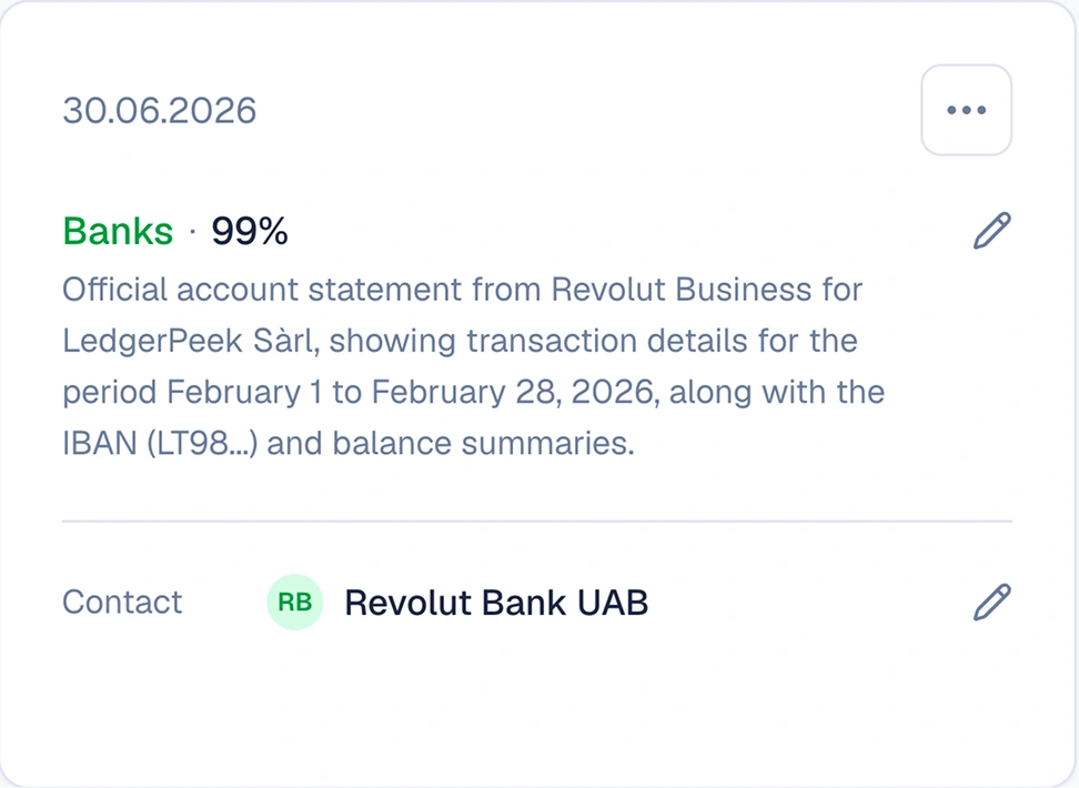 One confirmation updates contact, entry, bank match, and payment status