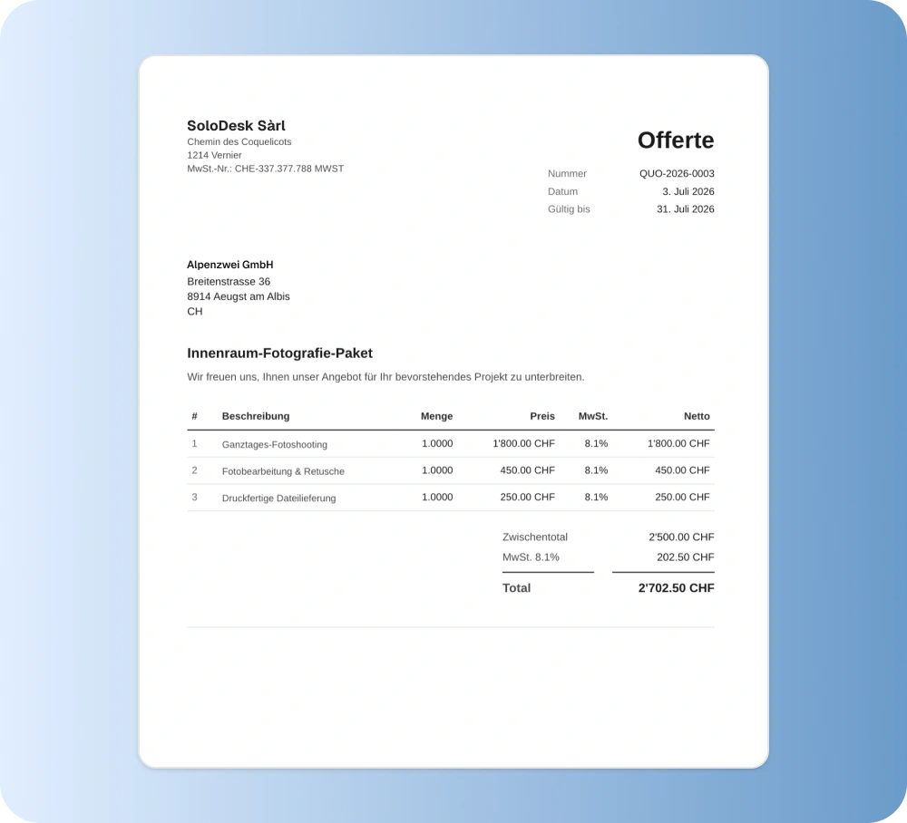 Quote builder preview