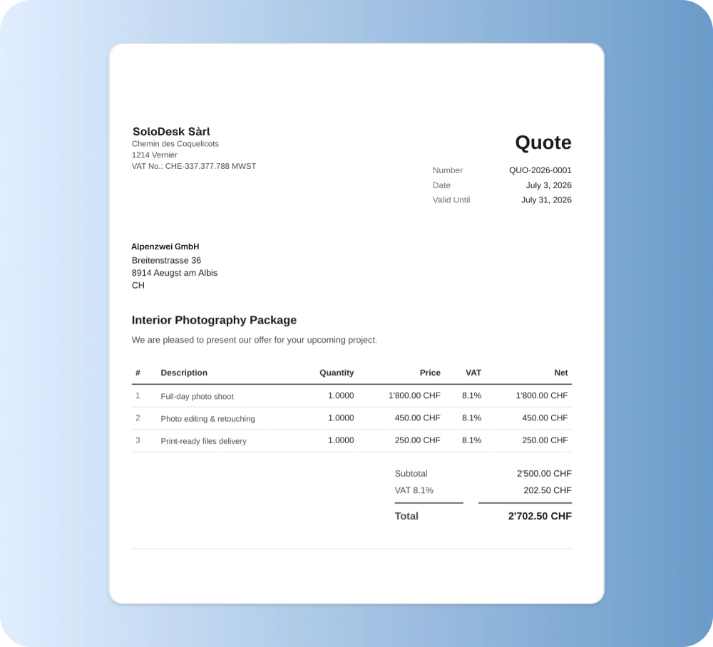 Quote builder preview