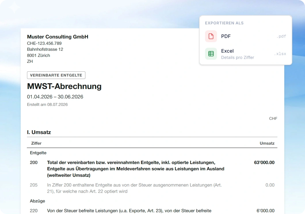 MWST-Abrechnung für Q2 mit Periodensperre und Zahlbetrag