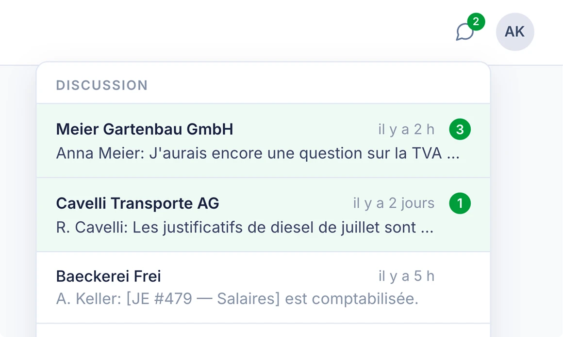 Liste déroulante SoloDesk des conversations par client avec le nombre de messages non lus