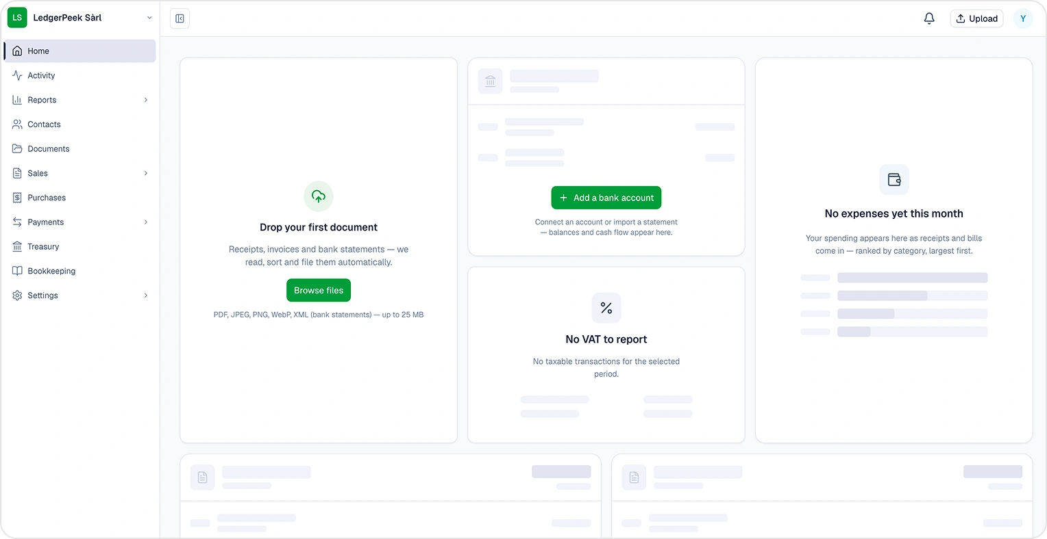Adding a bank account from the main screen