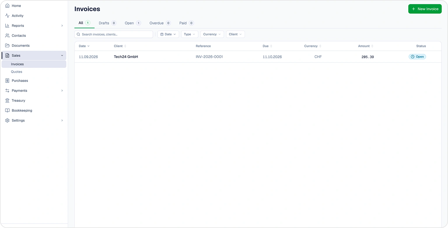 Starting a new invoice from Sales > Invoices