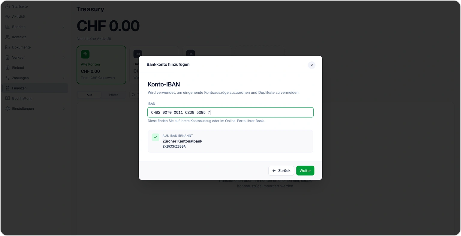 IBAN eingeben, Bankname wird automatisch erkannt